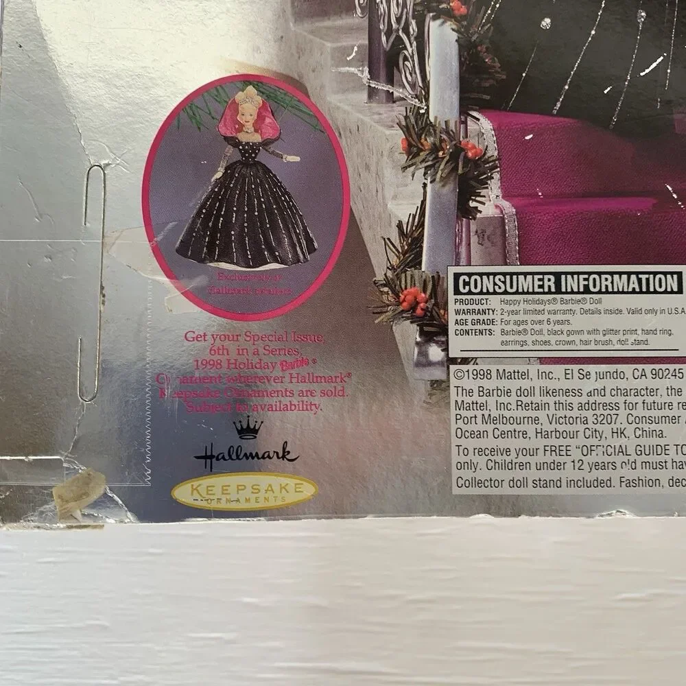 1998 Rare Happy Holidays Barbie with Multiple Print Errors But Bad Box